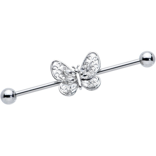 14G Clear Gem Lacy Butterfly Industrial Barbell 38mm