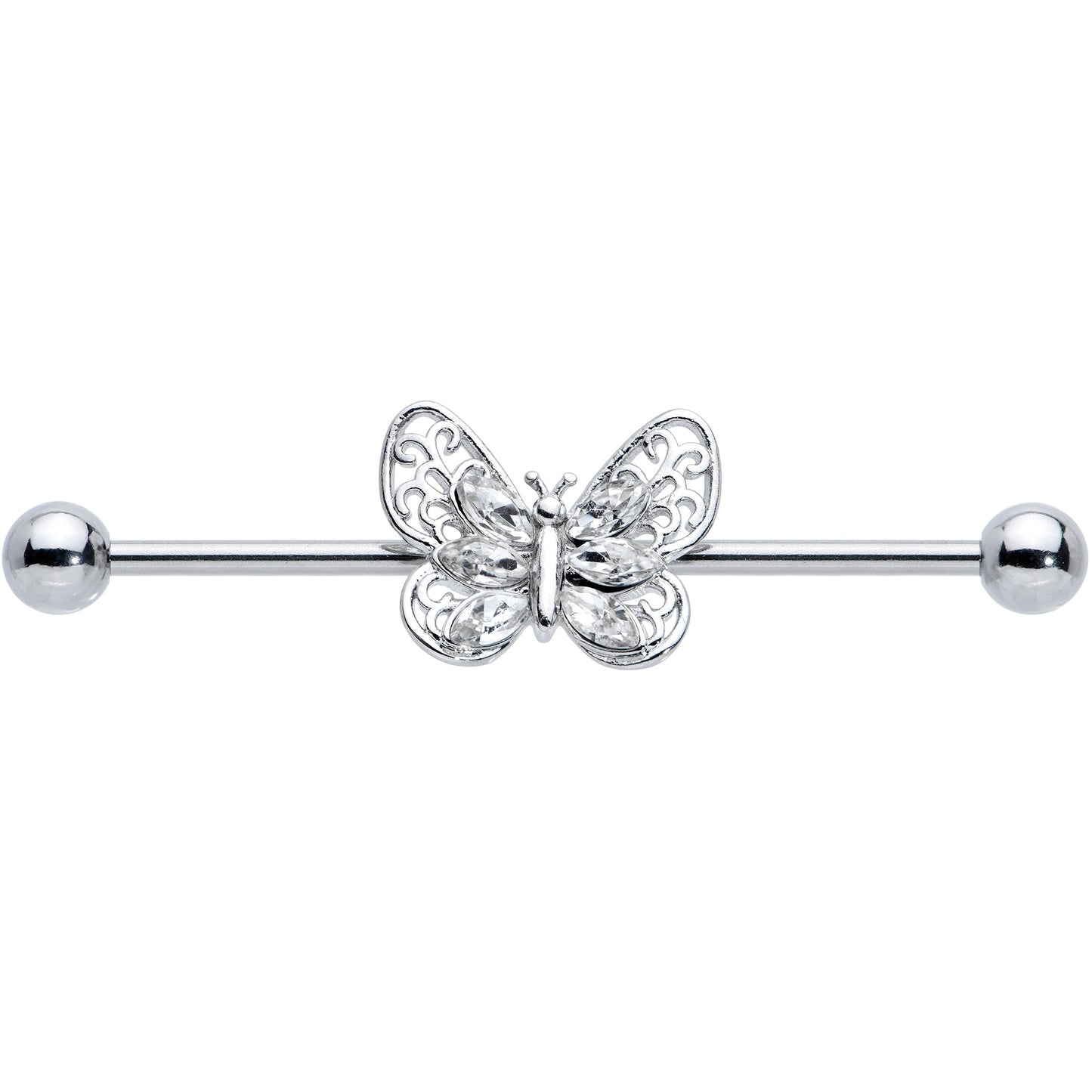14G Clear Gem Lacy Butterfly Industrial Barbell 38mm