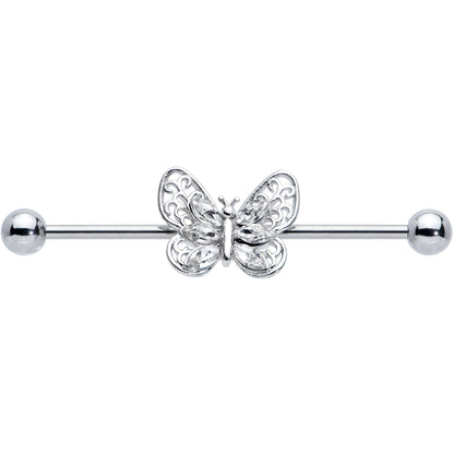 14G Clear Gem Lacy Butterfly Industrial Barbell 38mm