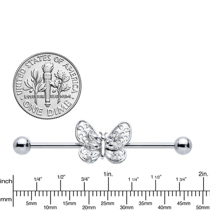 14G Clear Gem Lacy Butterfly Industrial Barbell 38mm