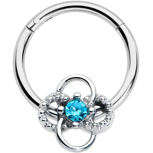 16G 3/8 Blue Gem Celtic Knot Hinged Segment Ring