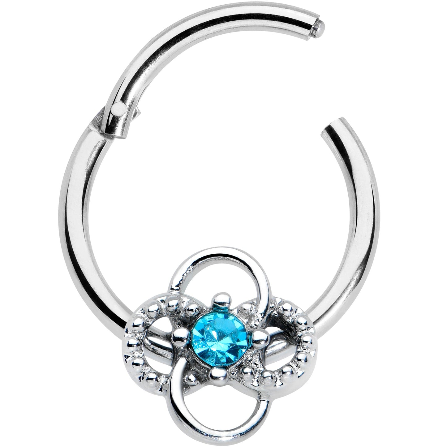 16G 3/8 Blue Gem Celtic Knot Hinged Segment Ring