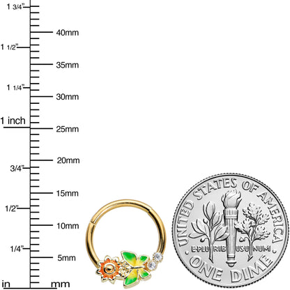 16G 3/8 Clear CZ Gem Gold Tone Sun Butterfly Hinged Segment Ring