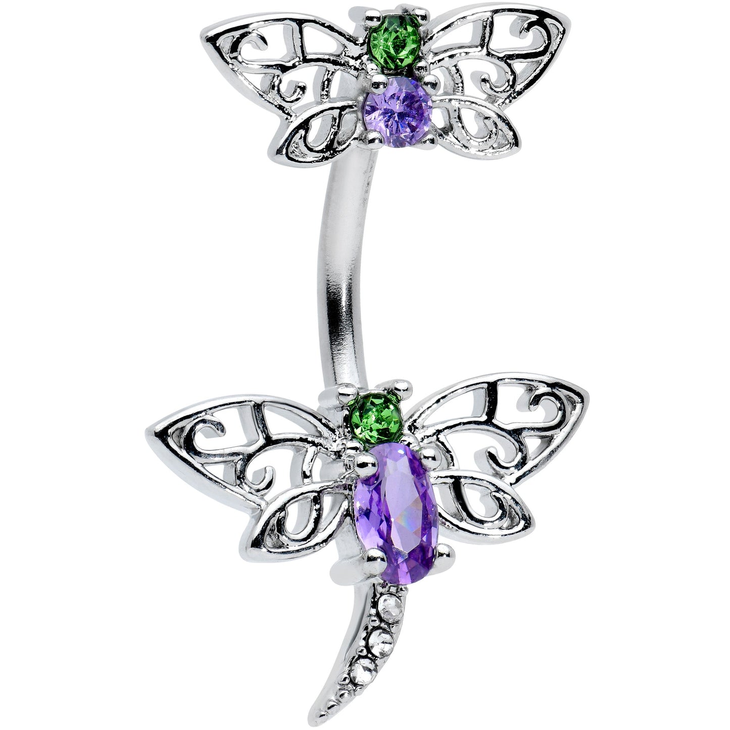 Clear Green Purple Gem Butterfly Dragonfly Double Mount Belly Ring
