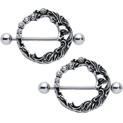 14G 3/4 Clear Gem Face Crescent Moon Nipple Shield Set