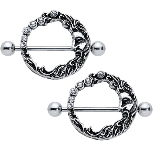 14G 3/4 Clear Gem Face Crescent Moon Nipple Shield Set