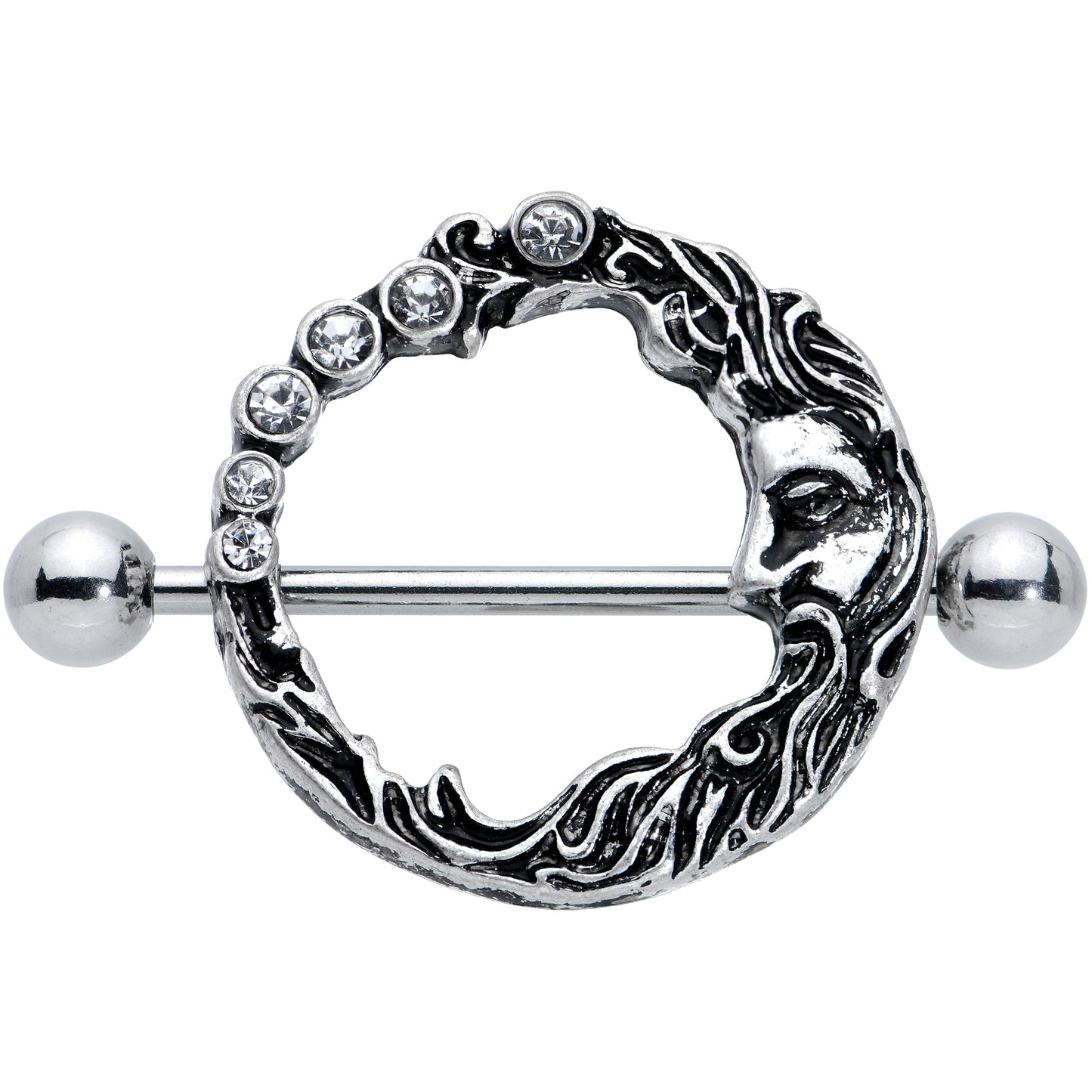 14G 3/4 Clear Gem Face Crescent Moon Nipple Shield Set