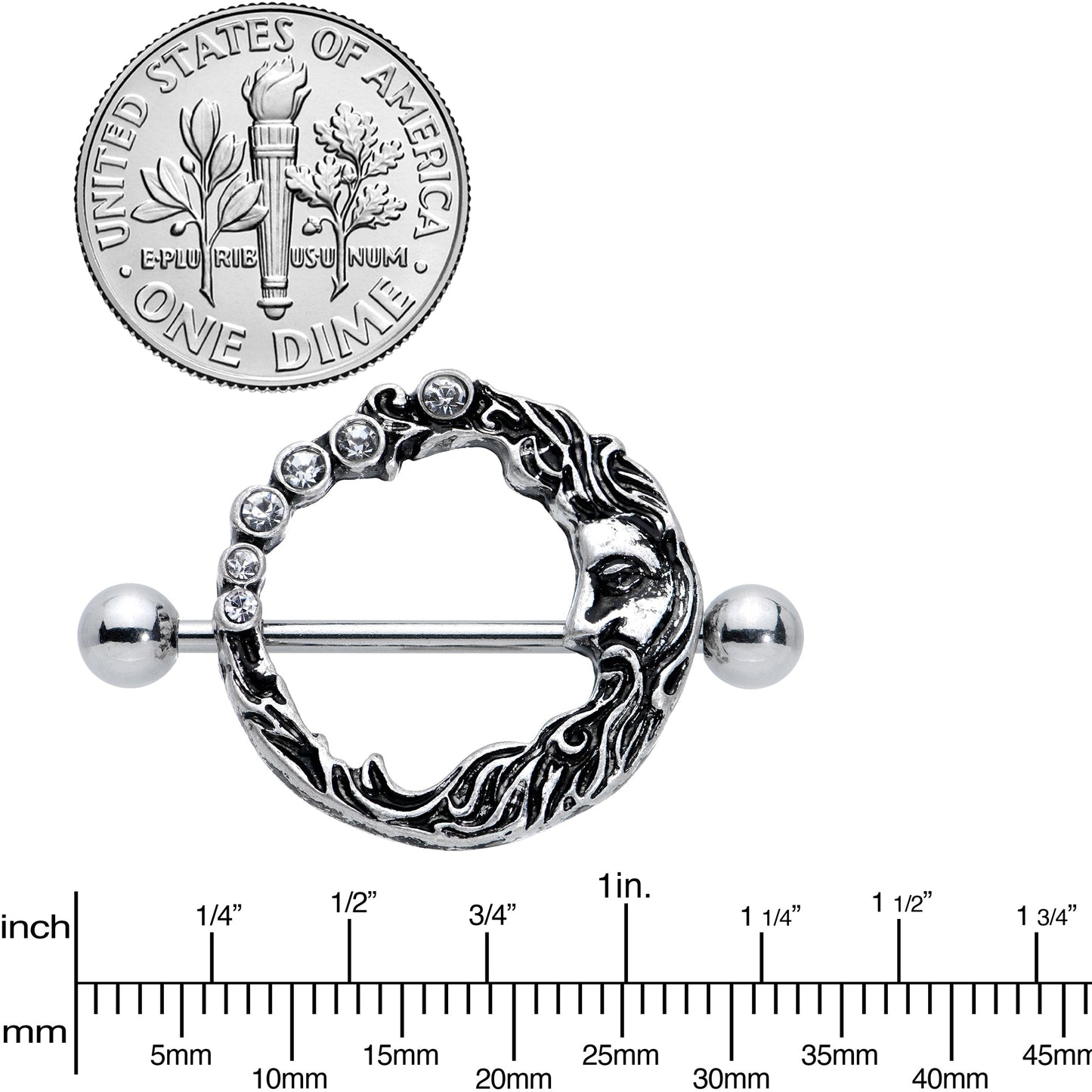 14G 3/4 Clear Gem Face Crescent Moon Nipple Shield Set