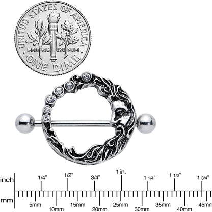 14G 3/4 Clear Gem Face Crescent Moon Nipple Shield Set