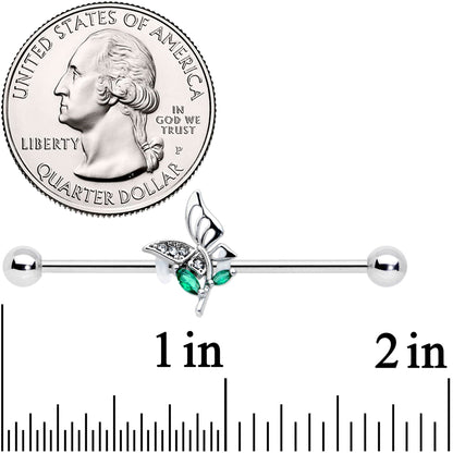 14G Clear Green Gem Floral Butterfly Industrial Barbell 38mm