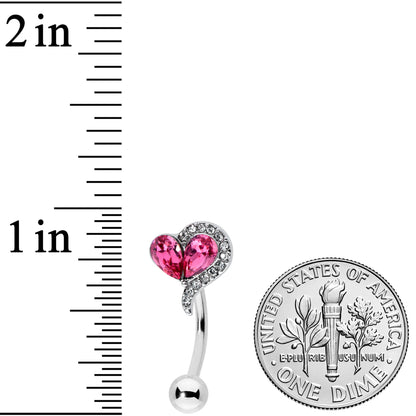 Clear Pink Gem Curve Heart Valentines Day Top Mount Belly Ring