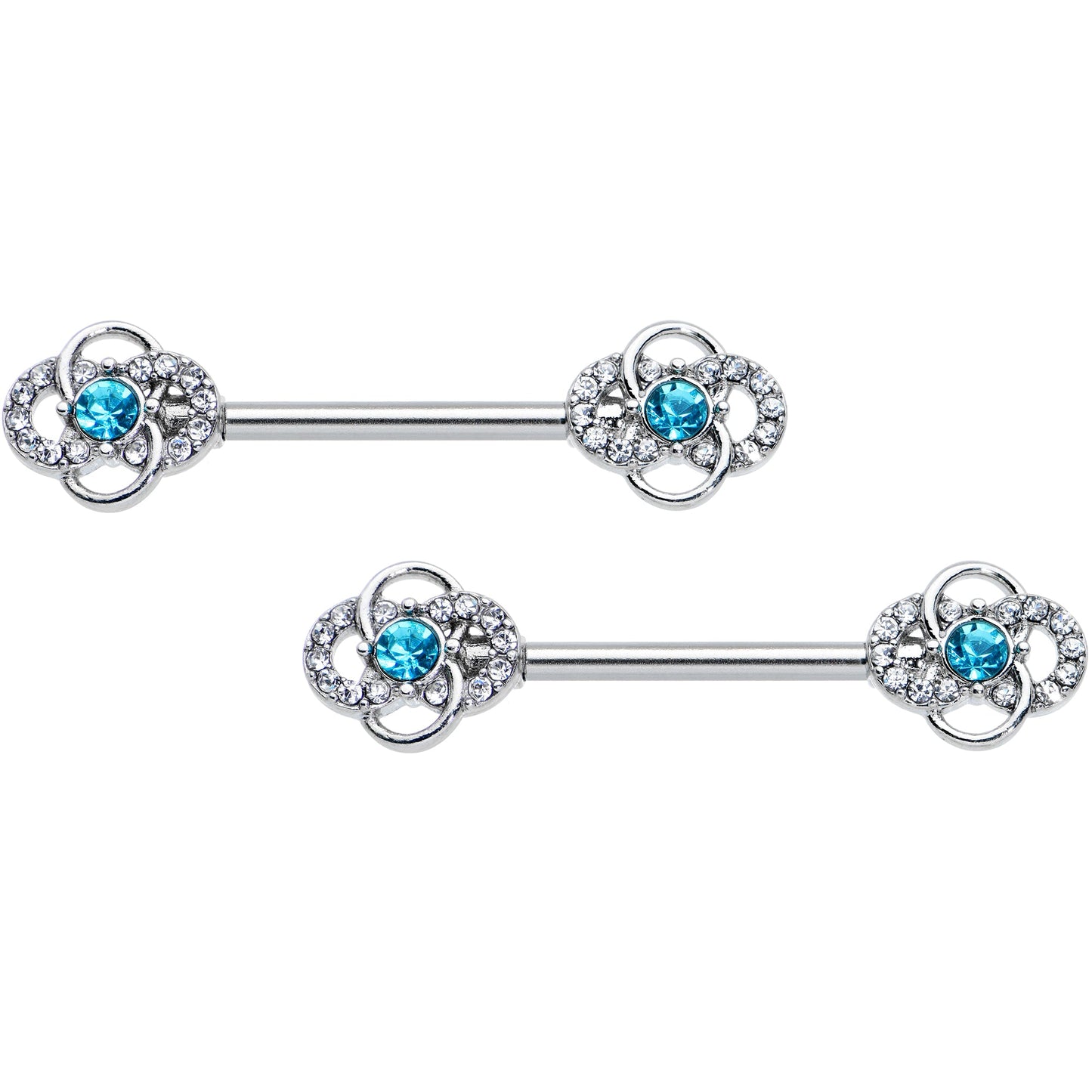 14G 9/16 Clear Blue Gem Celtic Knots Barbell Nipple Ring Set