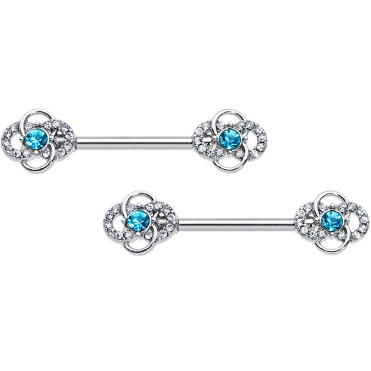 14G 9/16 Clear Blue Gem Celtic Knots Barbell Nipple Ring Set
