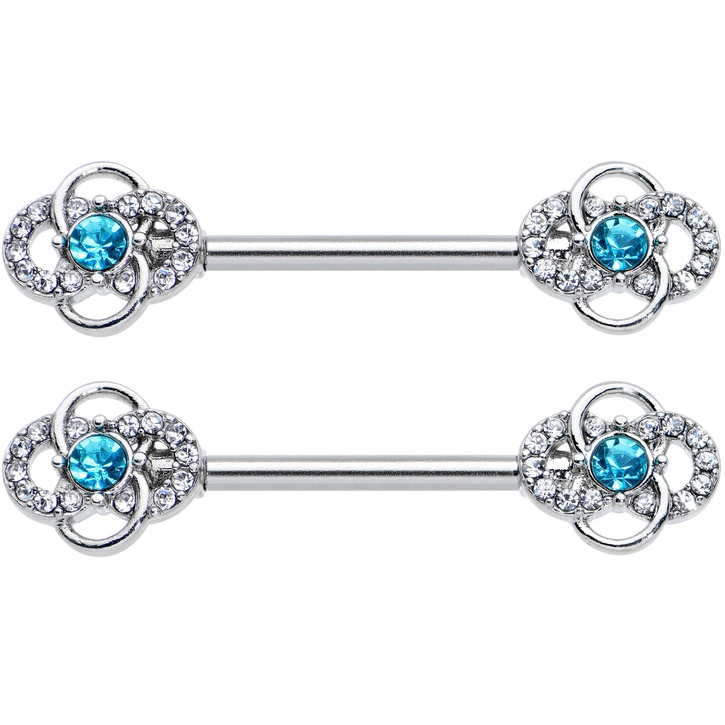 14G 9/16 Clear Blue Gem Celtic Knots Barbell Nipple Ring Set