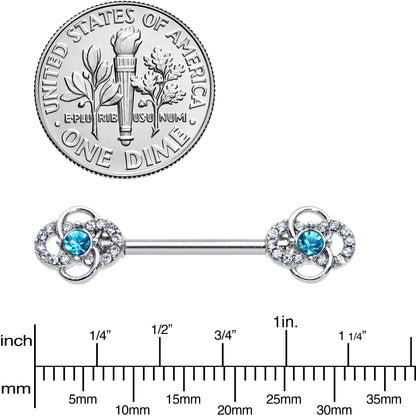 14G 9/16 Clear Blue Gem Celtic Knots Barbell Nipple Ring Set