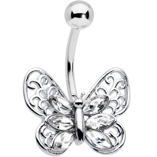 Clear Gem Lacy Butterfly Belly Ring