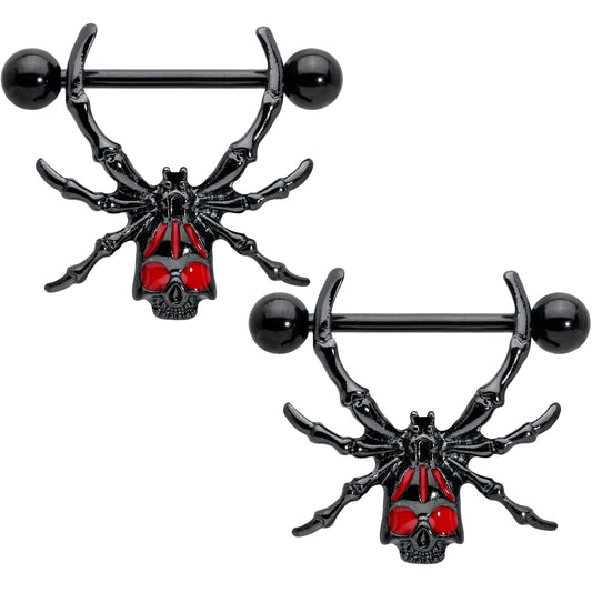 14G 9/16 Black Red Skull Spider Halloween Nipple Shield Set