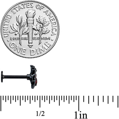 16G 5/16 Red Gem Black Spider Skull Halloween Labret Monroe Tragus