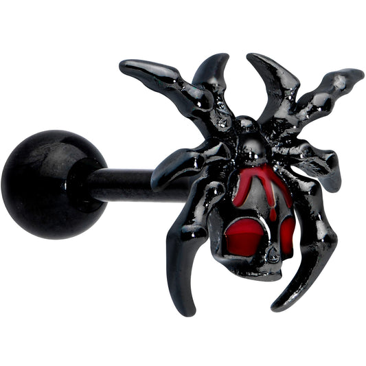 16G 1/4 Red Gem Black Spider Skull Halloween Cartilage Tragus