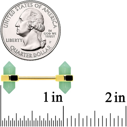 14G 5/8 Green Gem Gold Tone Barbell Nipple Ring Set