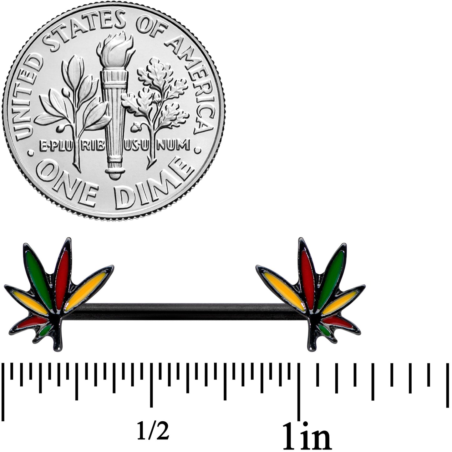 14G 9/16 Black Multicolor Weed Pot Leaf Barbell Nipple Ring Set