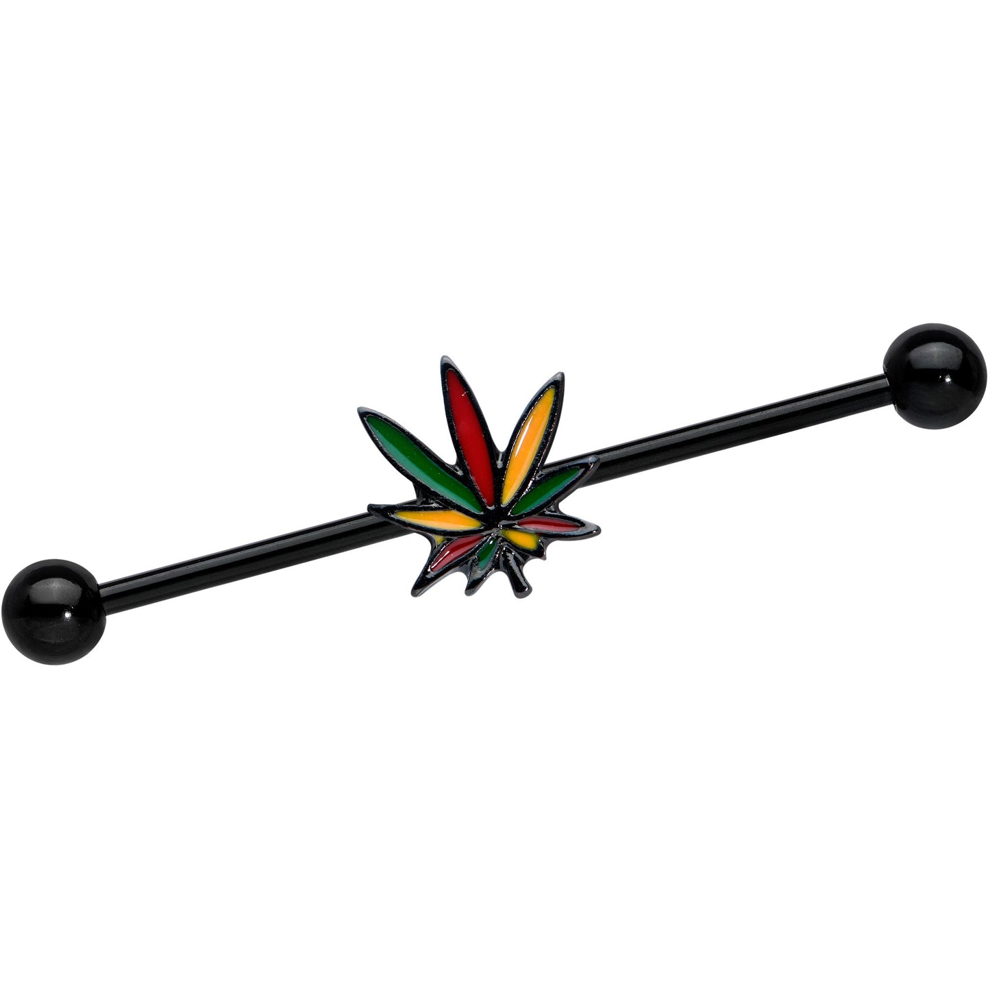 14G Black Multicolor Weed Pot Leaf Industrial Barbell 38mm