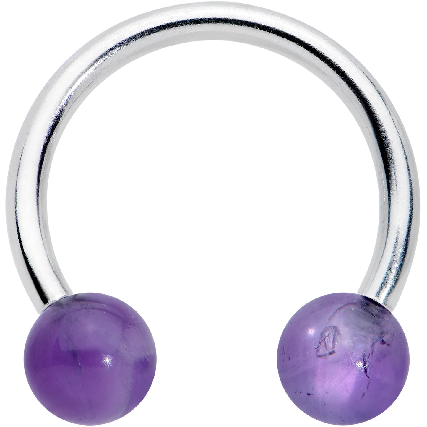 16G 3/8  Purple Stone Ball End Internally Threaded Horseshoe