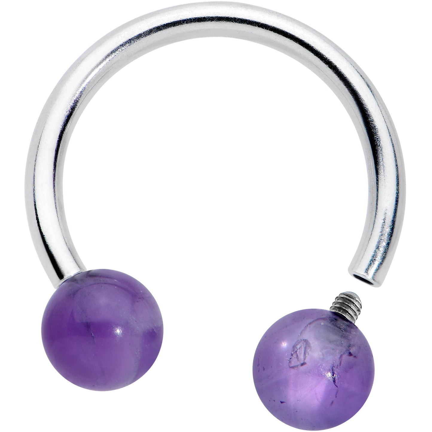 16G 3/8  Purple Stone Ball End Internally Threaded Horseshoe