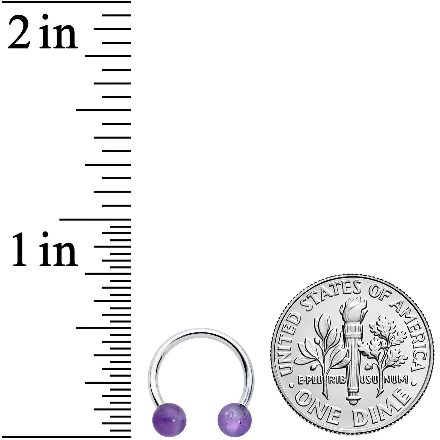 16G 3/8  Purple Stone Ball End Internally Threaded Horseshoe