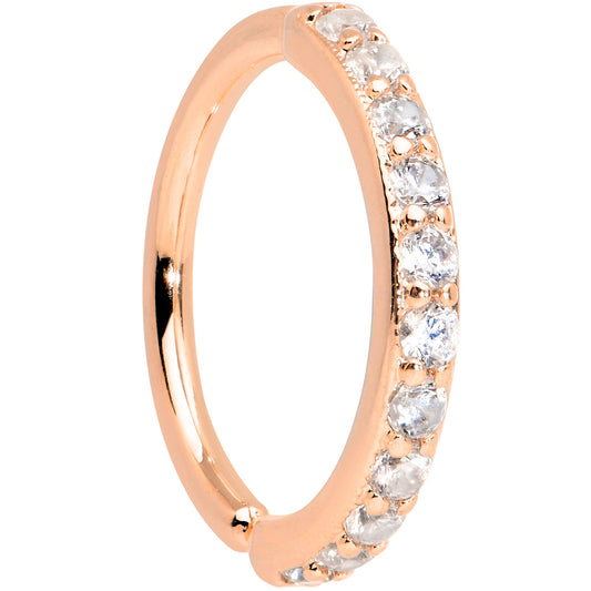 16G 3/8 Clear CZ Gem Rose Gold Tone Forward Facing Closure Ring