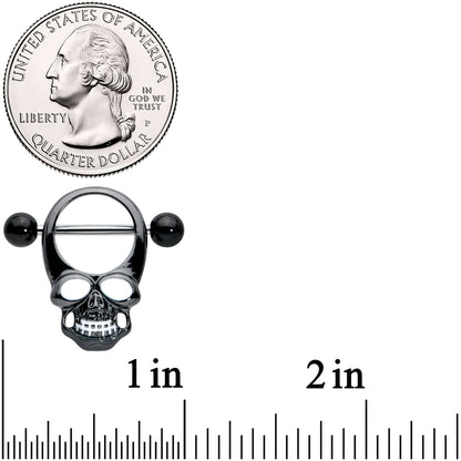 14G 1/2 Black Grinning Skull Nipple Shield Set