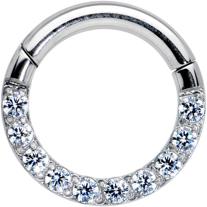14G 5/16 Clear CZ Gem G23 Titanium Paved Hinged Segment Ring