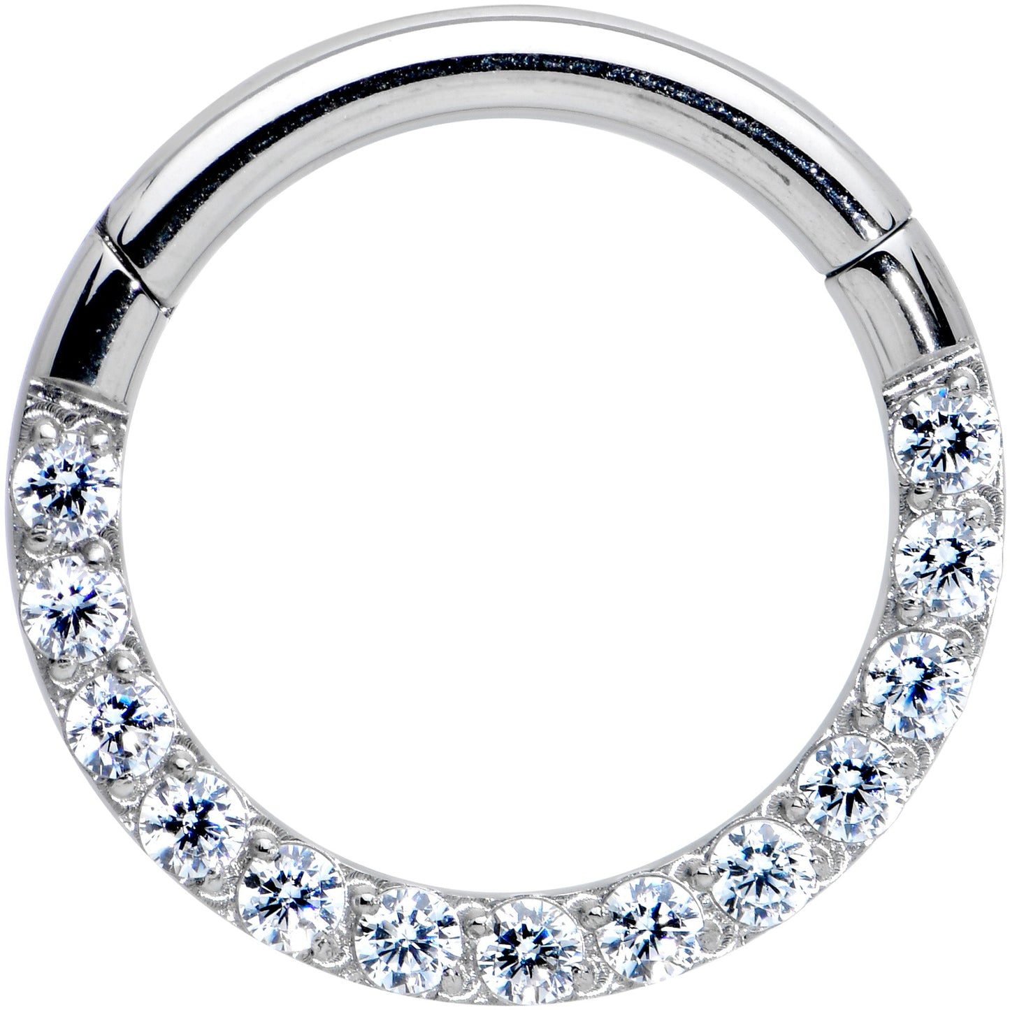 14G 3/8 Clear CZ Gem G23 Titanium Paved Hinged Segment Ring