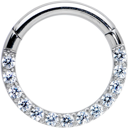 14G 3/8 Clear CZ Gem G23 Titanium Paved Hinged Segment Ring