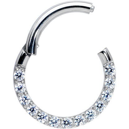 14G 3/8 Clear CZ Gem G23 Titanium Paved Hinged Segment Ring