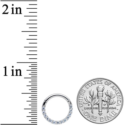 14G 3/8 Clear CZ Gem G23 Titanium Paved Hinged Segment Ring