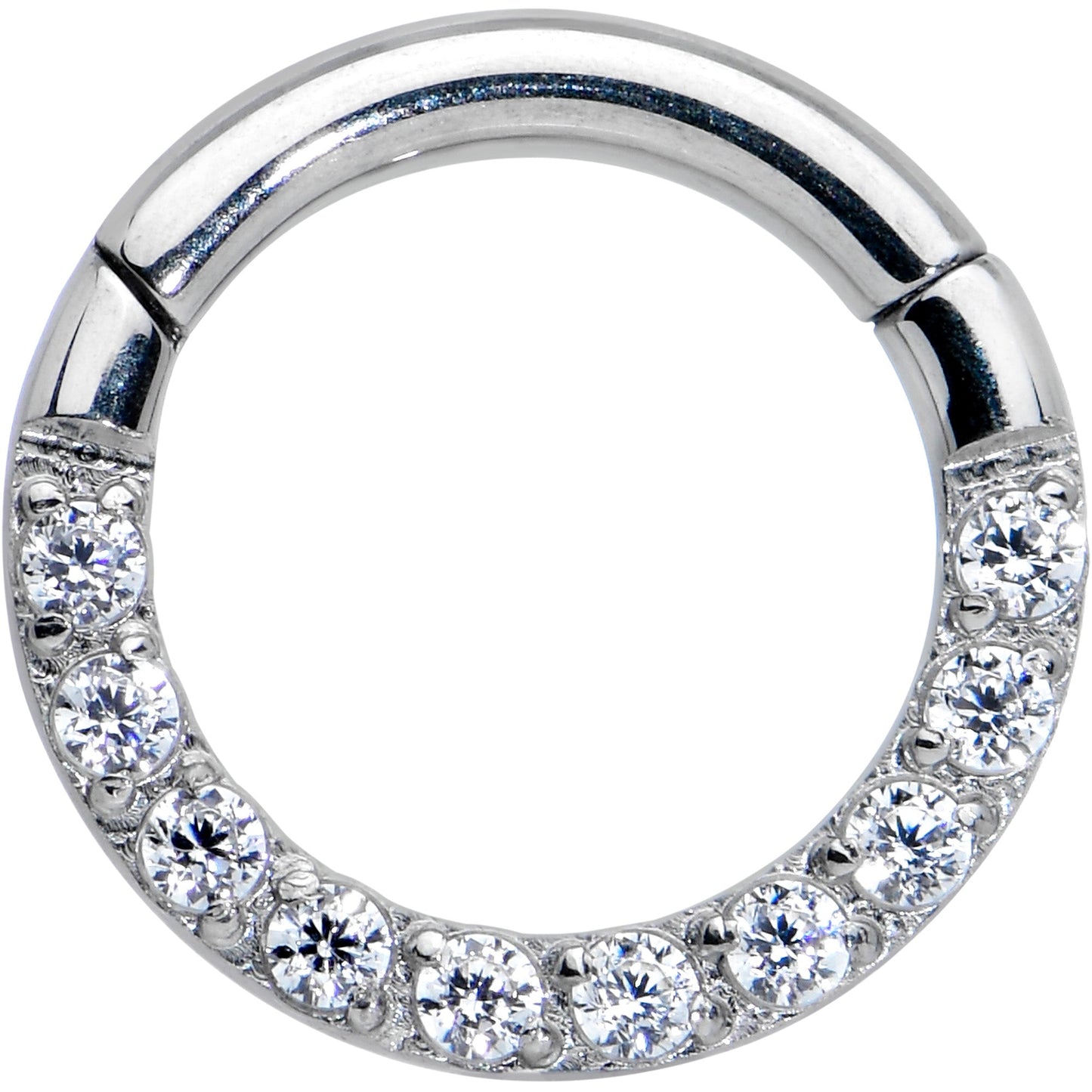 16G 1/4 Clear CZ Gem G23 Titanium Paved Hinged Segment Ring