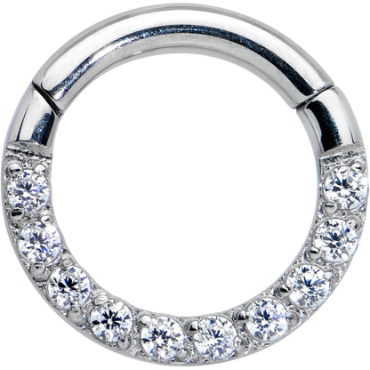 16G 1/4 Clear CZ Gem G23 Titanium Paved Hinged Segment Ring