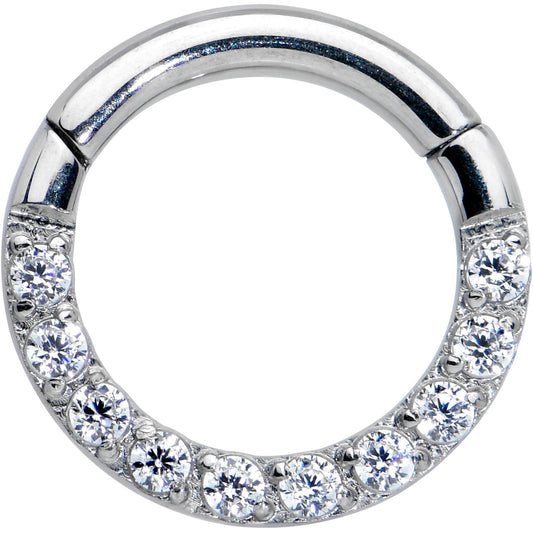 16G 1/4 Clear CZ Gem G23 Titanium Paved Hinged Segment Ring