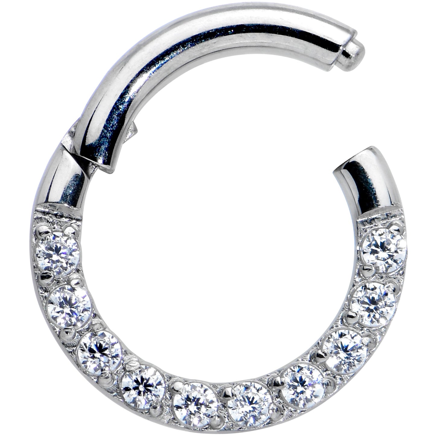 16G 1/4 Clear CZ Gem G23 Titanium Paved Hinged Segment Ring