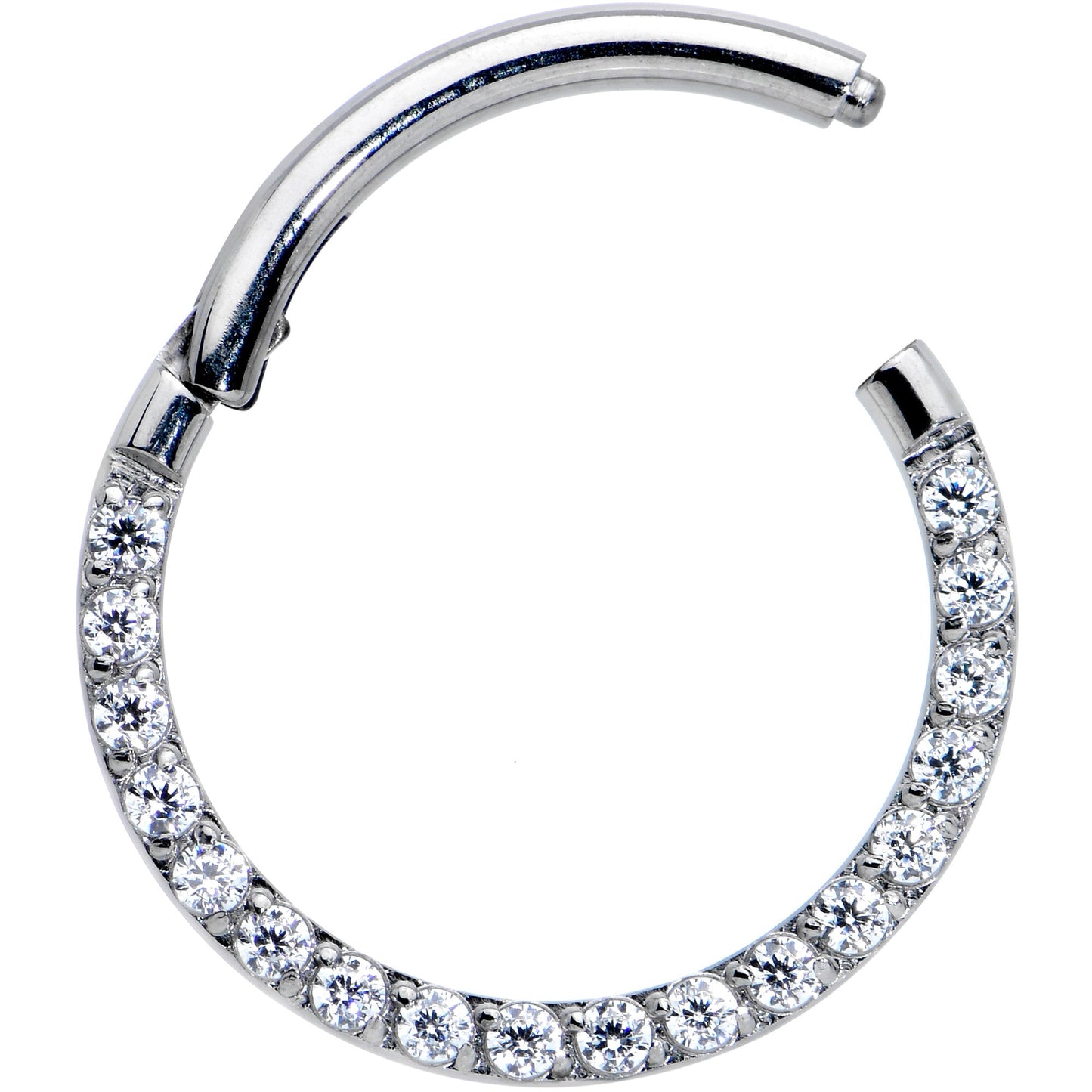 16G 3/8 Clear CZ Gem G23 Titanium Paved Hinged Segment Ring