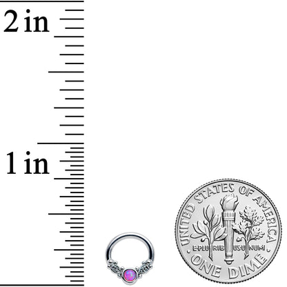14 16G 1/4 5/16 Pink Synthetic Opal Ornate Captive Ring Set of 4