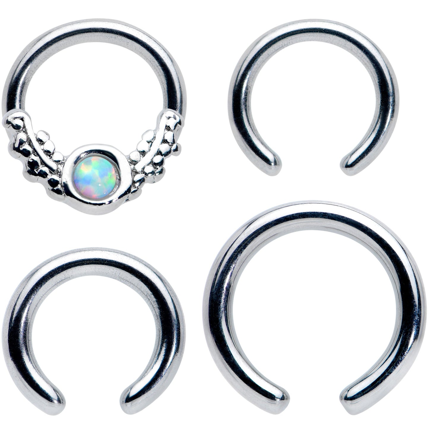 14 16G 1/4 5/16 White Synthetic Opal BCR Captive Ring Set of 4