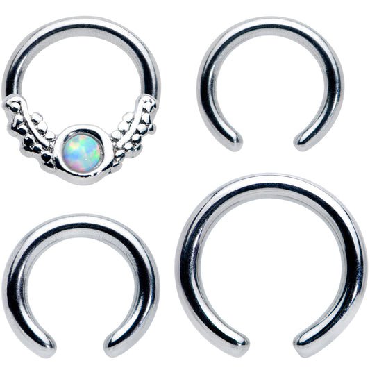 14 16G 1/4 5/16 White Synthetic Opal BCR Captive Ring Set of 4