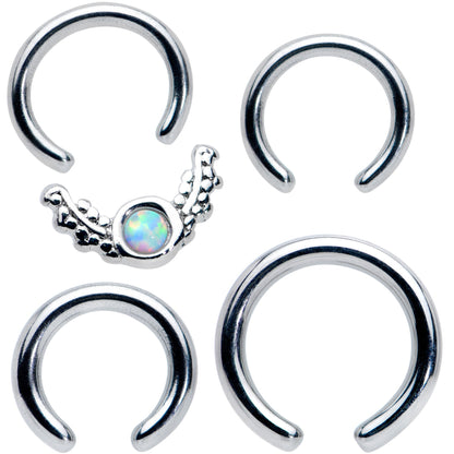 14 16G 1/4 5/16 White Synthetic Opal BCR Captive Ring Set of 4