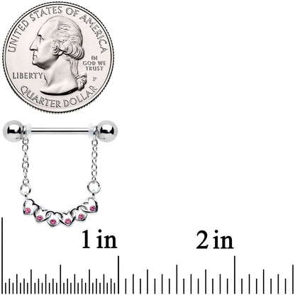 14G 9/16 Pink Gem Link Heart Valentine Dangle Nipple Ring Set