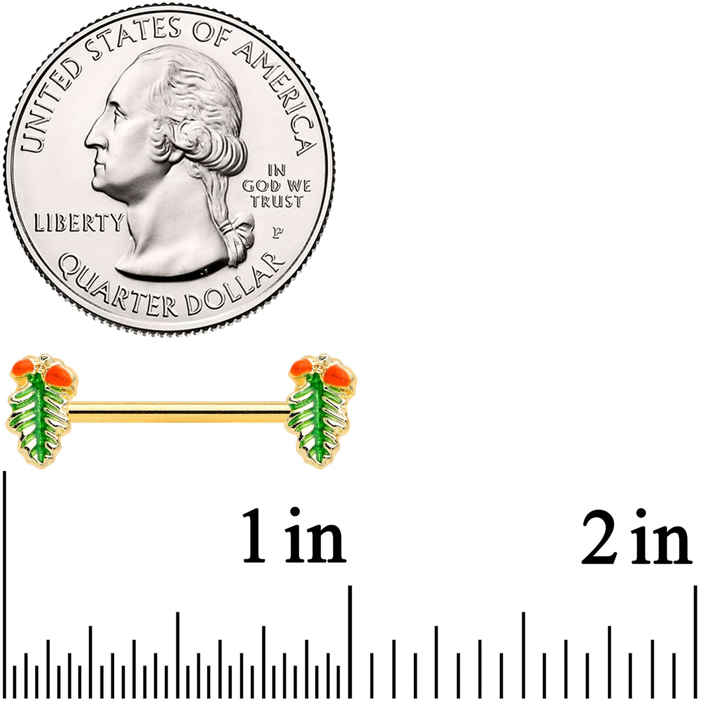 14G 11/16 Gold Hue Acorn Pine Cone Autumn Barbell Nipple Ring Set