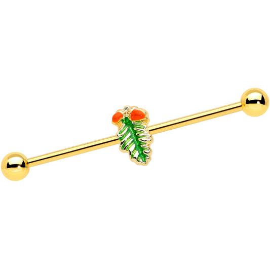 14G Gold Tone Acorns Pine Cone Autumn Industrial Barbell 38mm