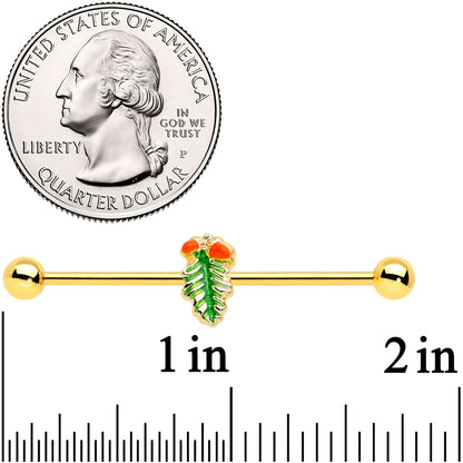 14G Gold Tone Acorns Pine Cone Autumn Industrial Barbell 38mm