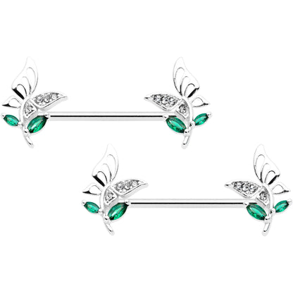 14G 9/16 Clear Gem Floral Butterfly Nipple Ring Set